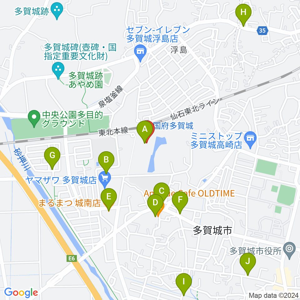 東北歴史博物館周辺のファミレス・ファーストフード一覧地図