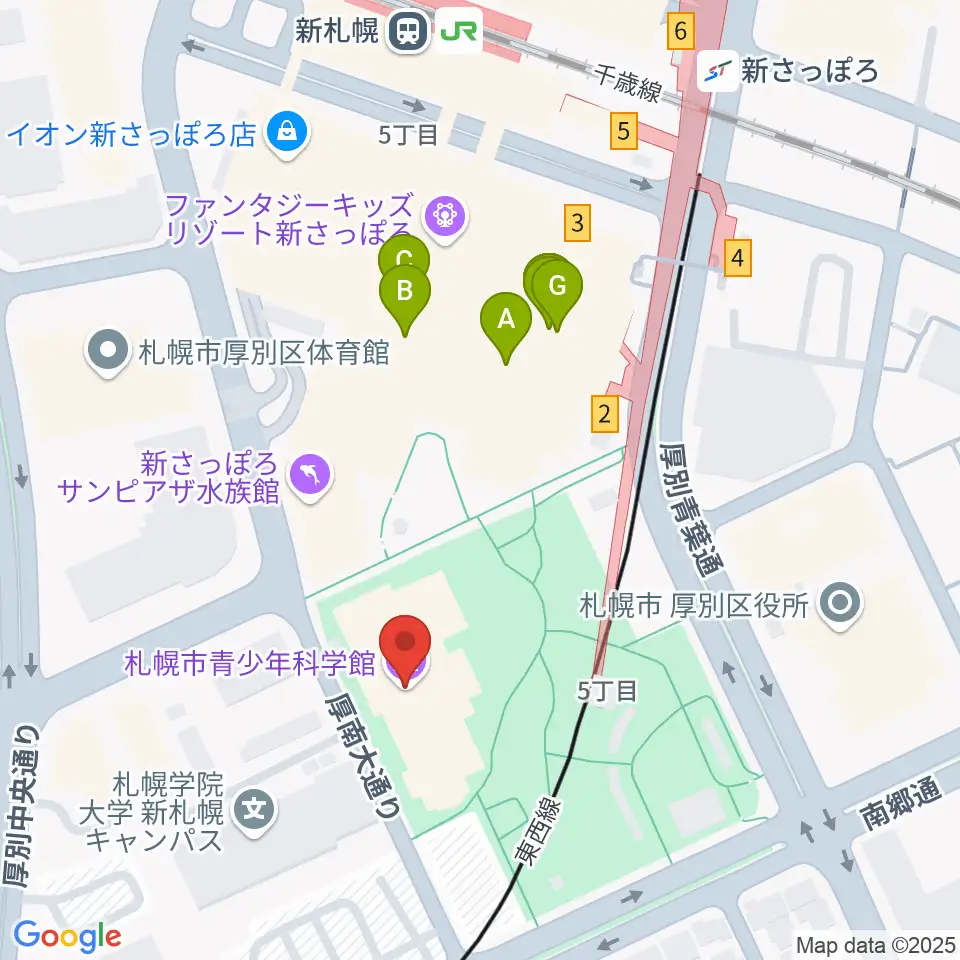 札幌市青少年科学館周辺のファミレス・ファーストフード一覧地図