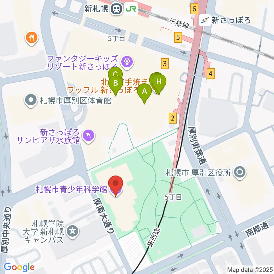 札幌市青少年科学館周辺のファミレス・ファーストフード一覧地図