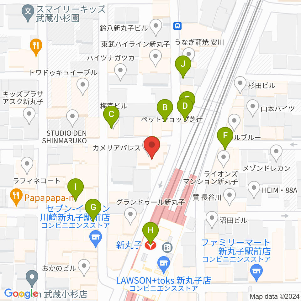 スタジオミュジック 新丸子店周辺のファミレス・ファーストフード一覧地図