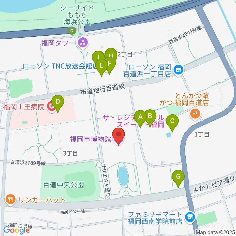 福岡市博物館周辺のファミレス・ファーストフード一覧地図