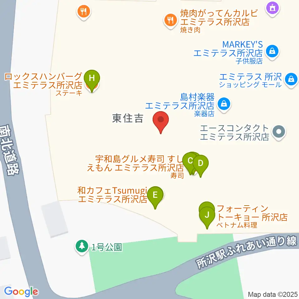 T・ジョイ エミテラス所沢周辺のファミレス・ファーストフード一覧地図
