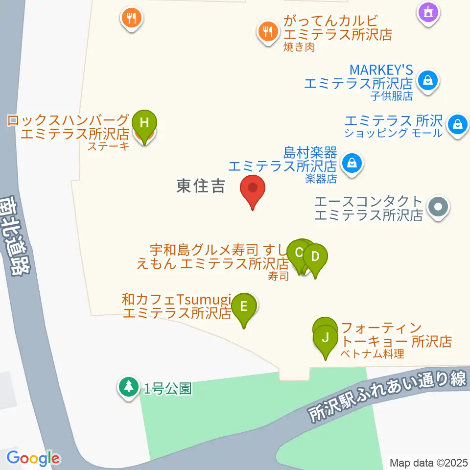 T・ジョイ エミテラス所沢周辺のファミレス・ファーストフード一覧地図