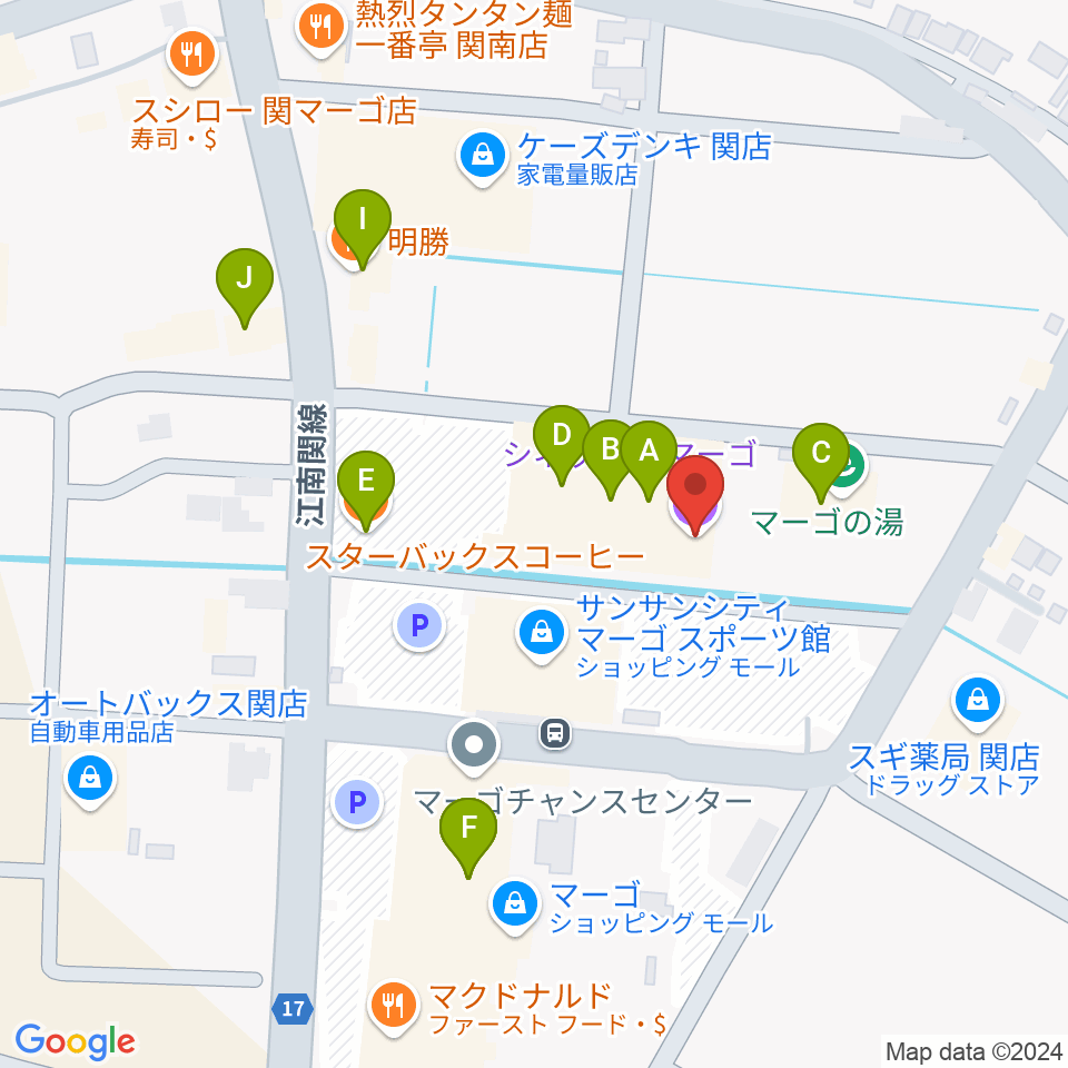 シネックスマーゴ周辺のファミレス・ファーストフード一覧地図