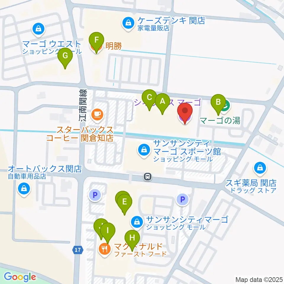 シネックスマーゴ周辺のファミレス・ファーストフード一覧地図