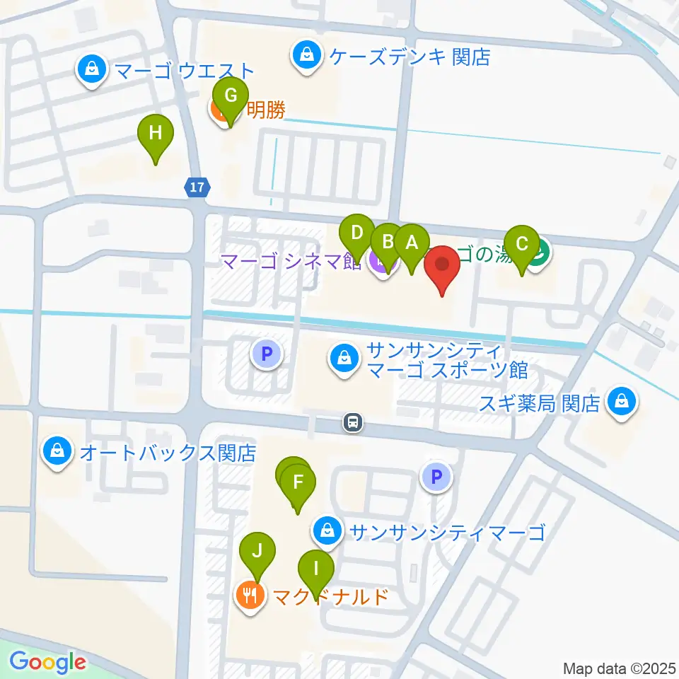 シネックスマーゴ周辺のファミレス・ファーストフード一覧地図