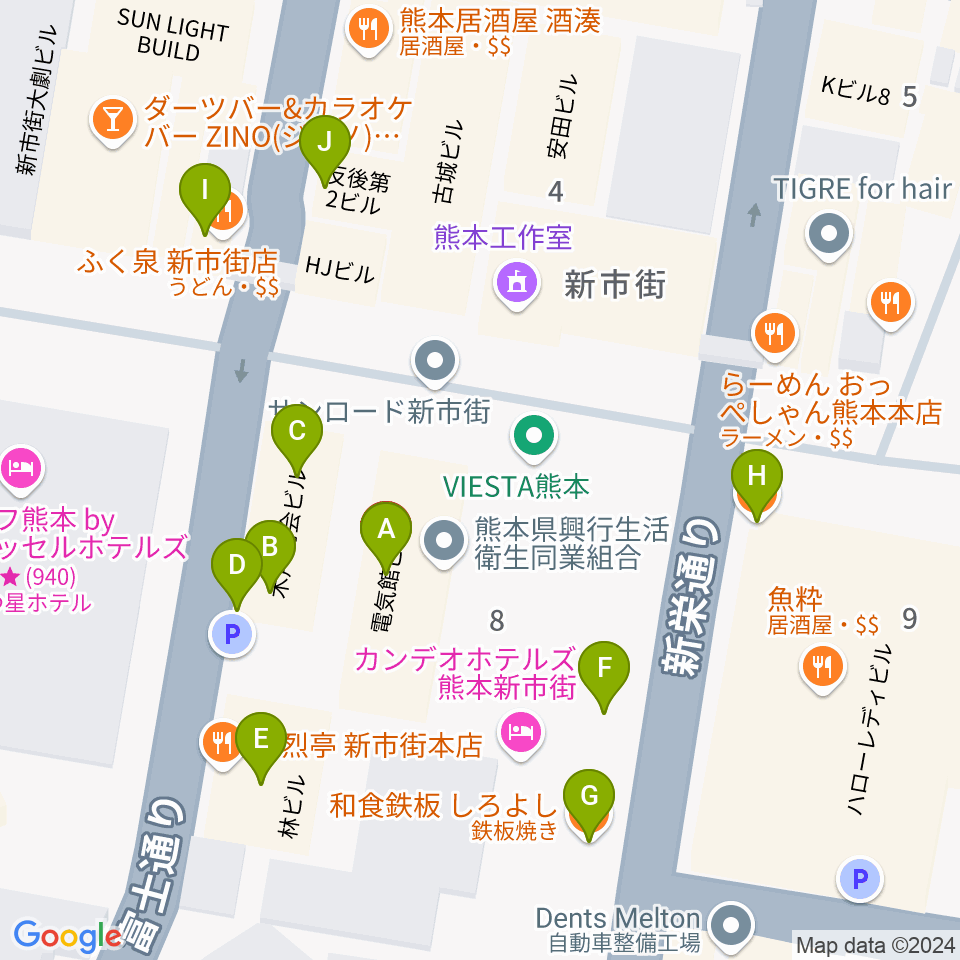 Denkikan周辺のファミレス・ファーストフード一覧地図