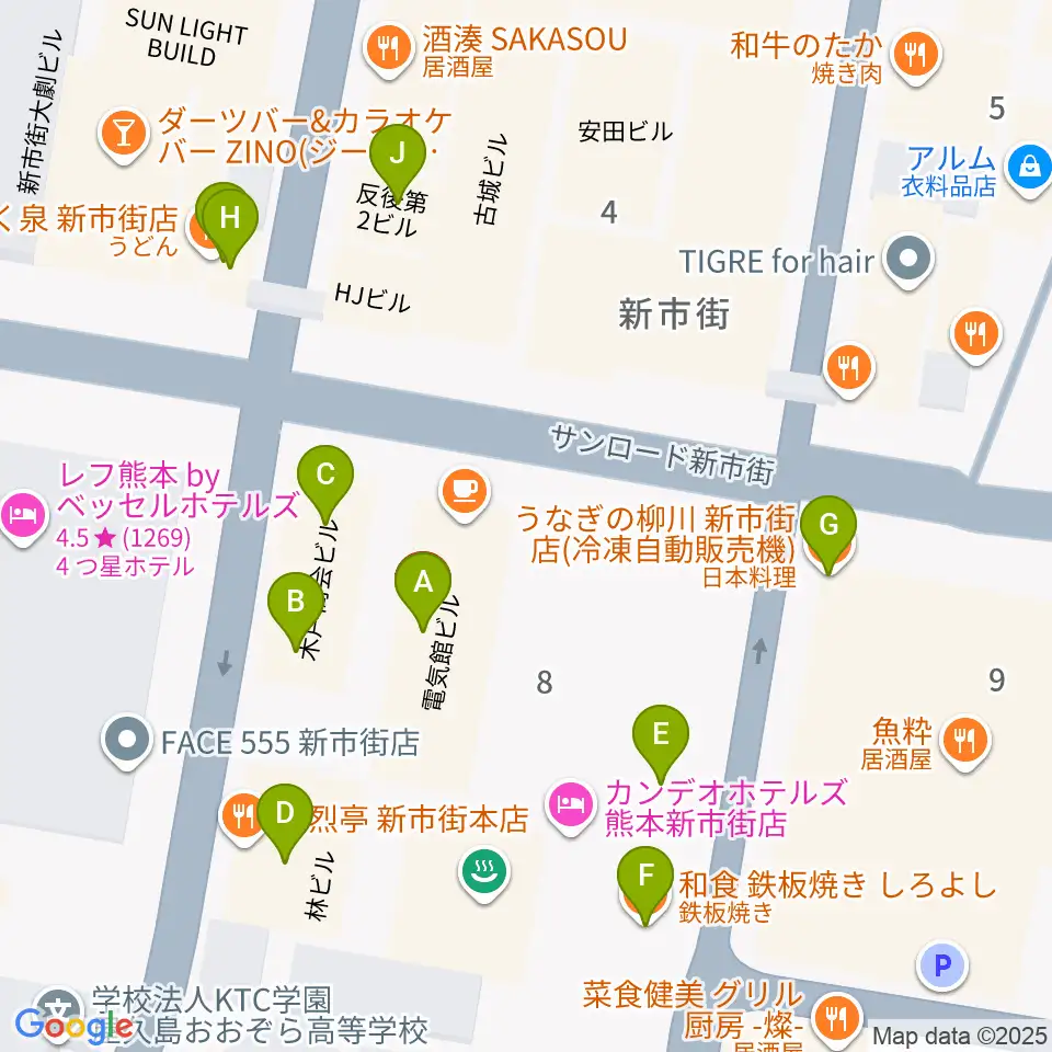 Denkikan周辺のファミレス・ファーストフード一覧地図