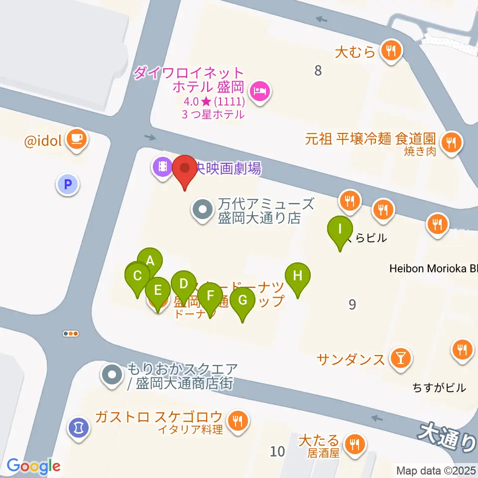 中央映画劇場周辺のファミレス・ファーストフード一覧地図