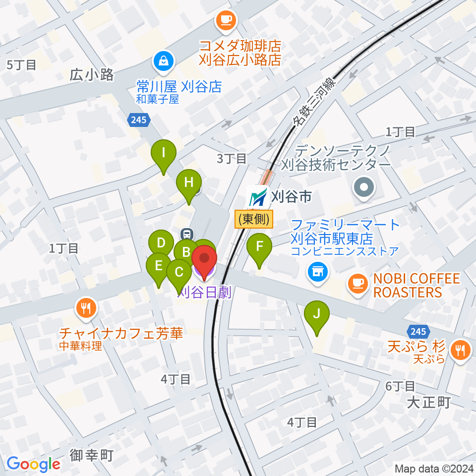 刈谷日劇周辺のファミレス・ファーストフード一覧地図