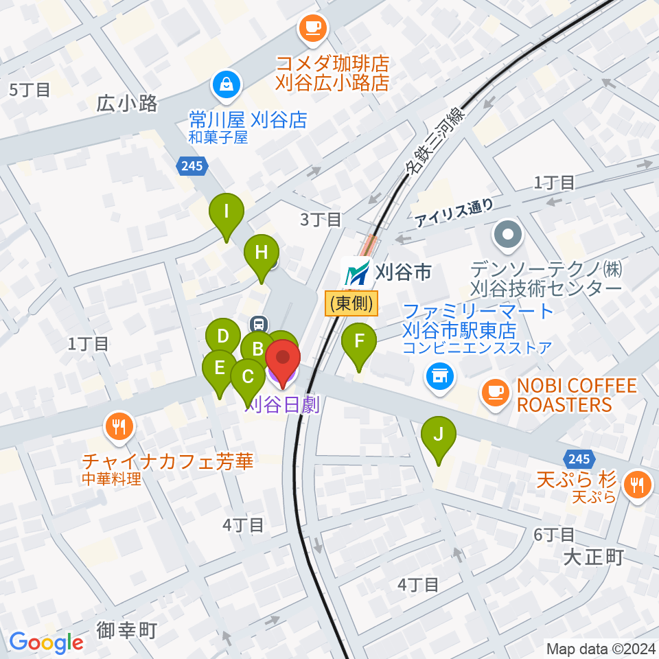 刈谷日劇周辺のファミレス・ファーストフード一覧地図