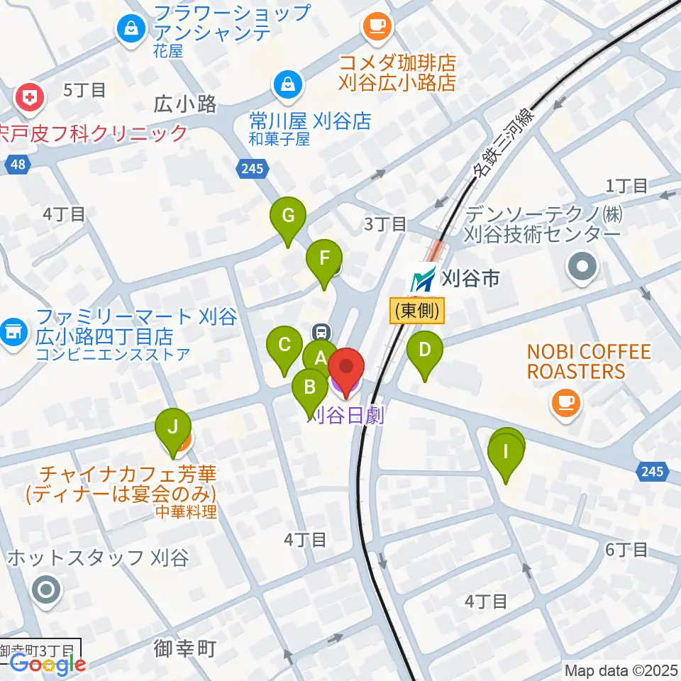 刈谷日劇周辺のファミレス・ファーストフード一覧地図