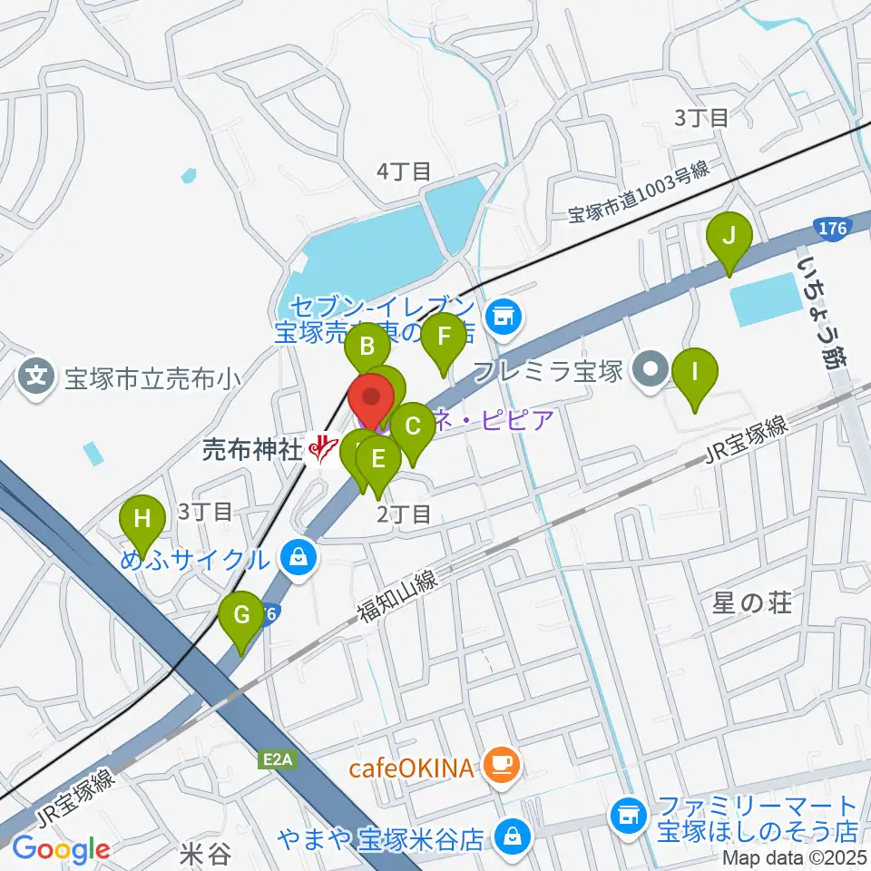 宝塚シネ・ピピア周辺のファミレス・ファーストフード一覧地図