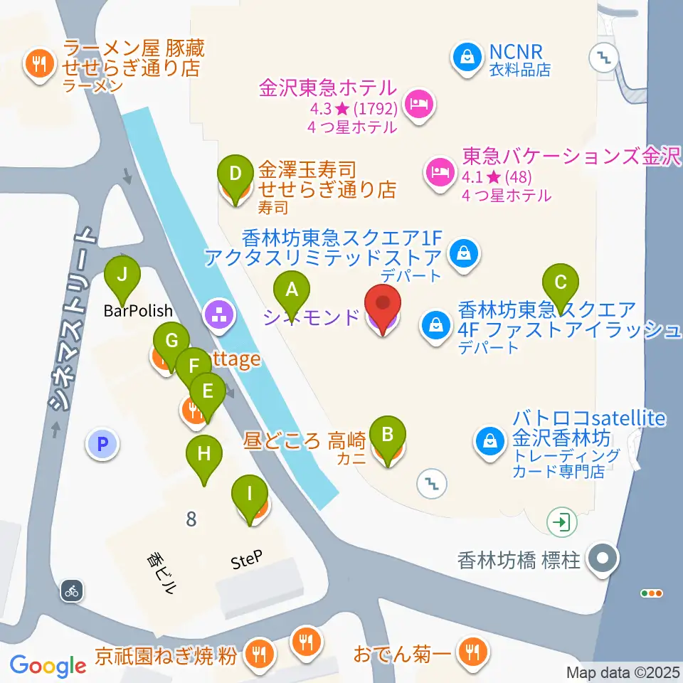 金沢シネモンド周辺のファミレス・ファーストフード一覧地図