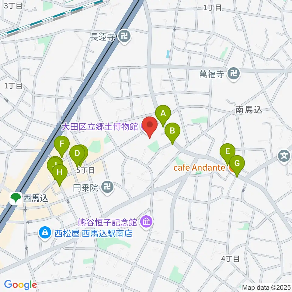 大田区立郷土博物館周辺のファミレス・ファーストフード一覧地図