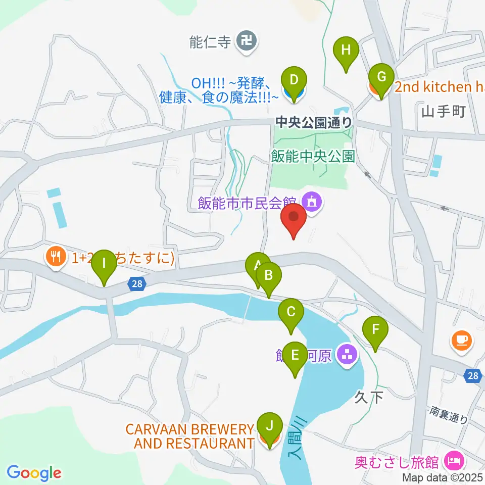 飯能市立博物館周辺のファミレス・ファーストフード一覧地図