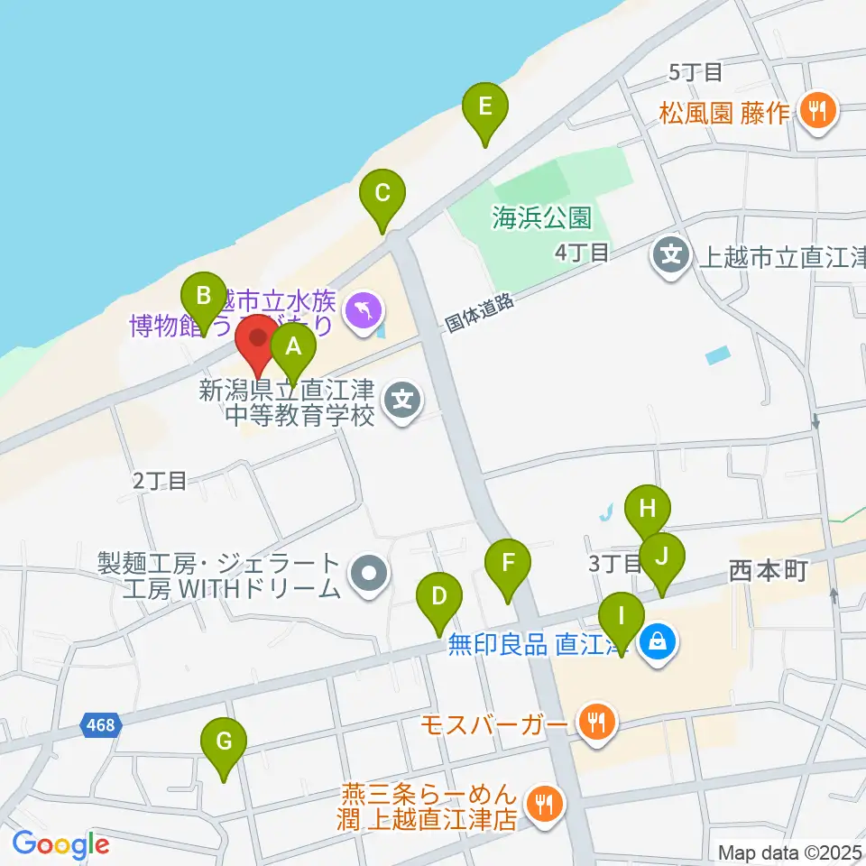 上越市立水族博物館うみがたり周辺のファミレス・ファーストフード一覧地図