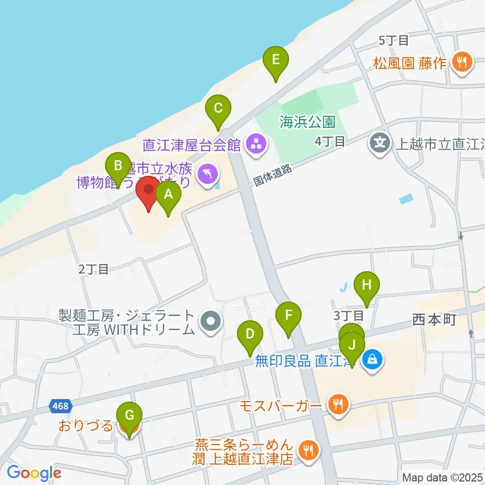 上越市立水族博物館うみがたり周辺のファミレス・ファーストフード一覧地図