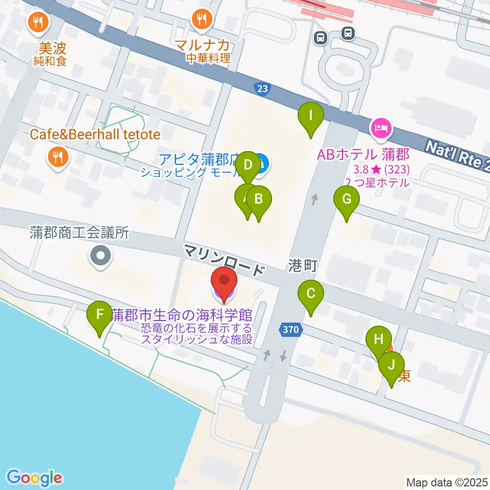 蒲郡市生命の海科学館周辺のファミレス・ファーストフード一覧地図