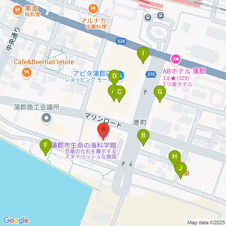 蒲郡市生命の海科学館周辺のファミレス・ファーストフード一覧地図