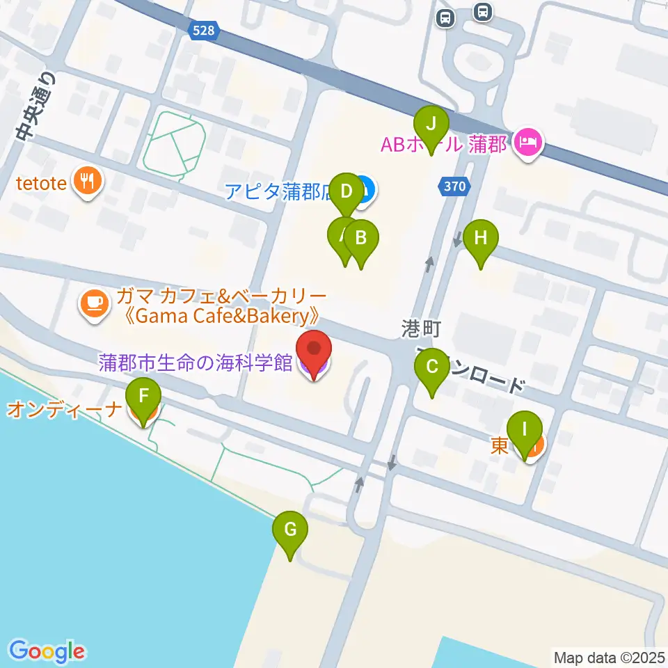 蒲郡市生命の海科学館周辺のファミレス・ファーストフード一覧地図