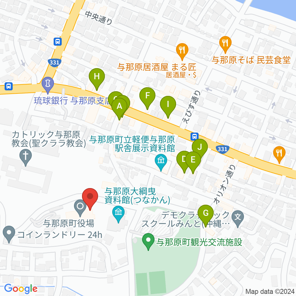 与那原町上の森かなちホール周辺のファミレス・ファーストフード一覧地図