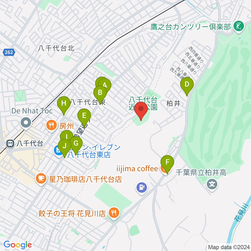 八千代台近隣公園小体育館周辺のファミレス・ファーストフード一覧地図