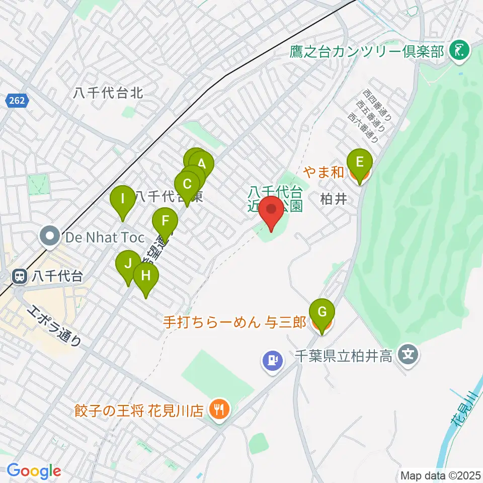 八千代台近隣公園小体育館周辺のファミレス・ファーストフード一覧地図
