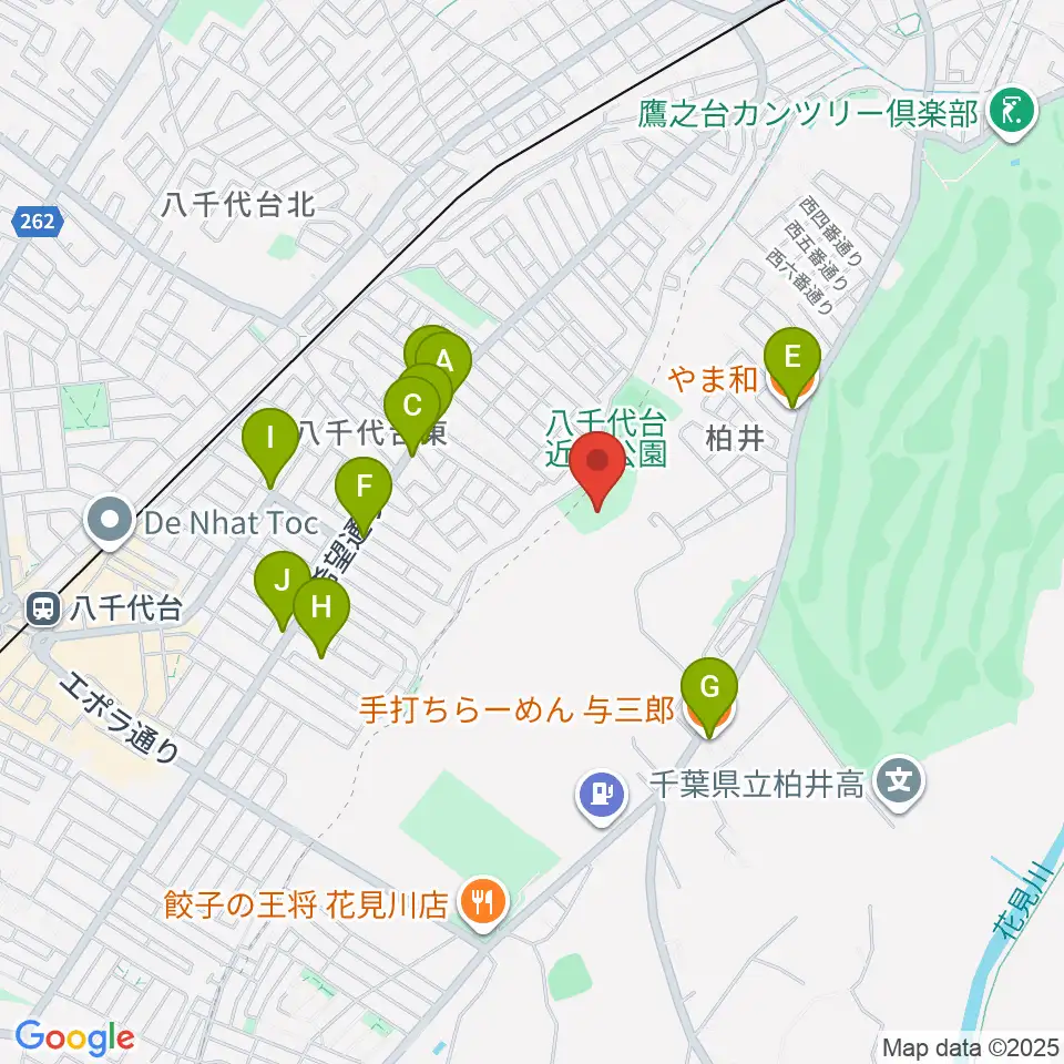 八千代台近隣公園小体育館周辺のファミレス・ファーストフード一覧地図