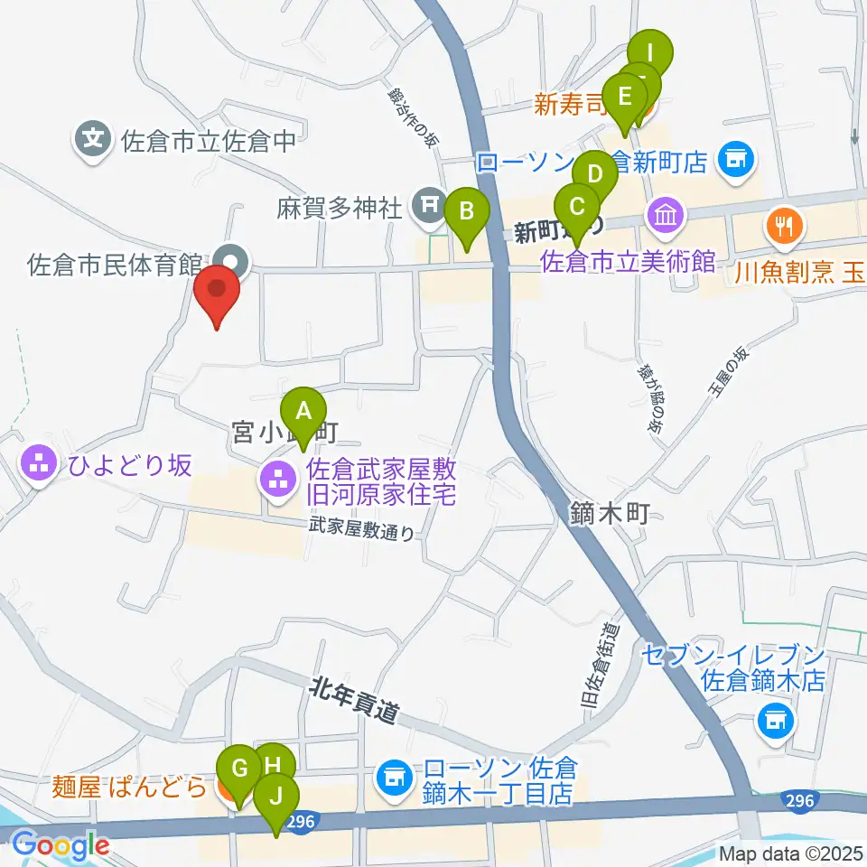 佐倉市民体育館周辺のファミレス・ファーストフード一覧地図