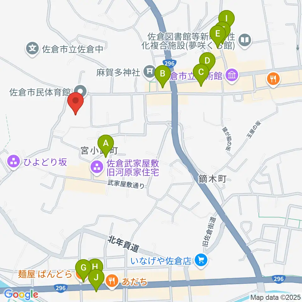 佐倉市民体育館周辺のファミレス・ファーストフード一覧地図