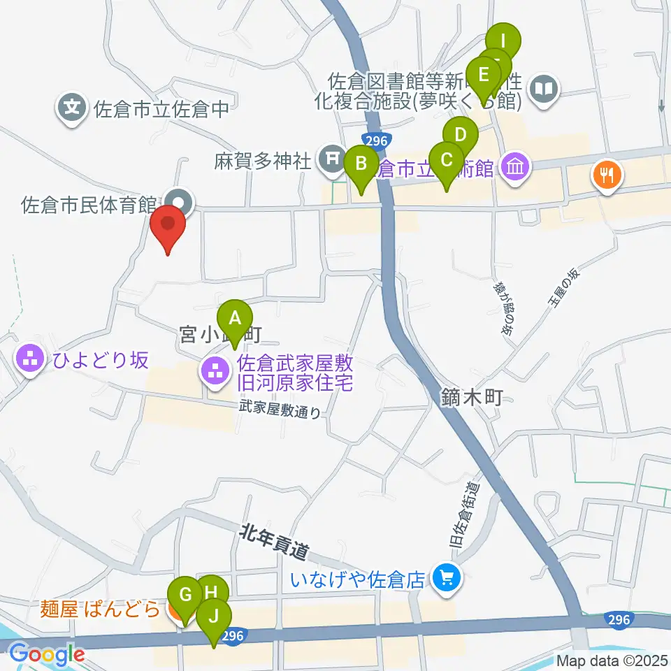 佐倉市民体育館周辺のファミレス・ファーストフード一覧地図