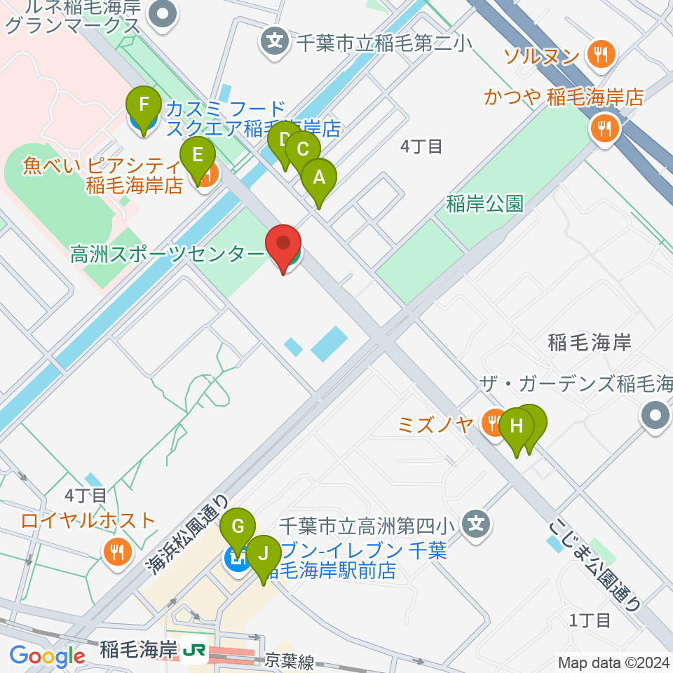 高洲スポーツセンター周辺のファミレス・ファーストフード一覧地図