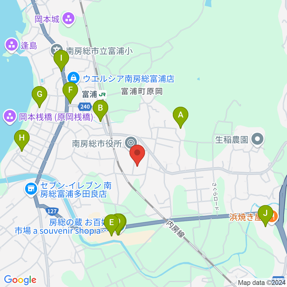 南房総市富浦体育館周辺のファミレス・ファーストフード一覧地図