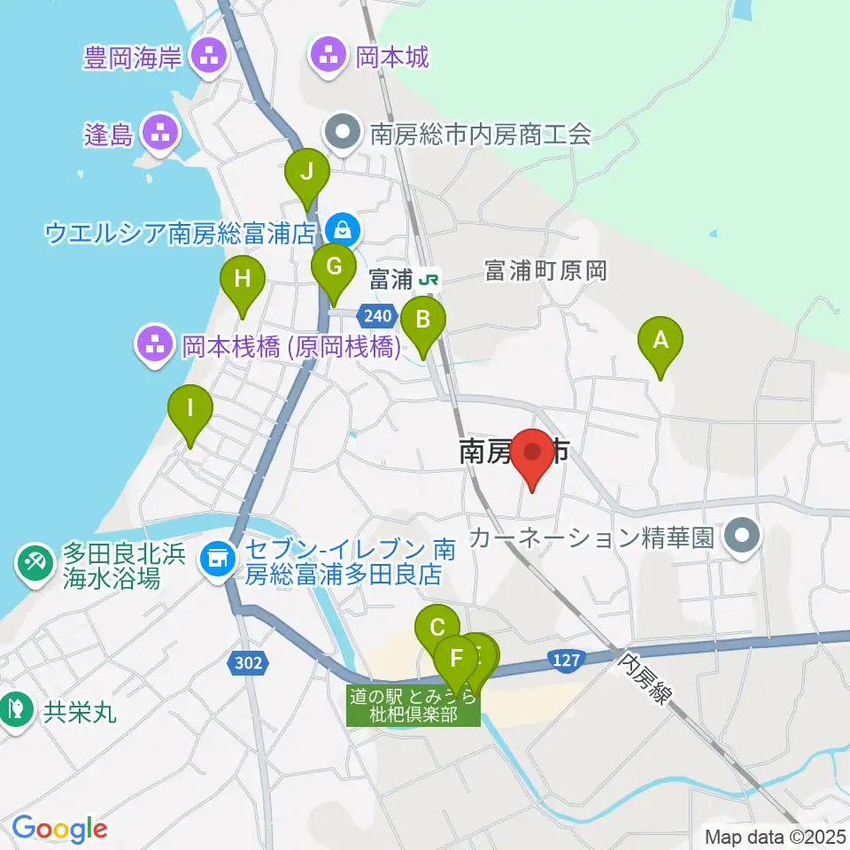 南房総市富浦体育館周辺のファミレス・ファーストフード一覧地図