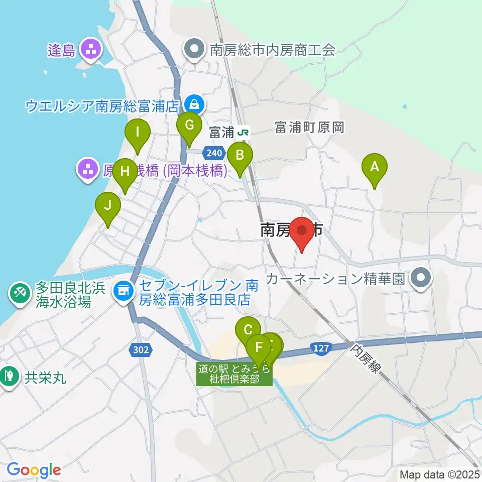 南房総市富浦体育館周辺のファミレス・ファーストフード一覧地図