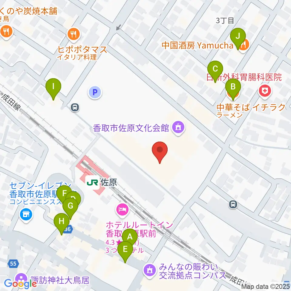 香取市民体育館周辺のファミレス・ファーストフード一覧地図