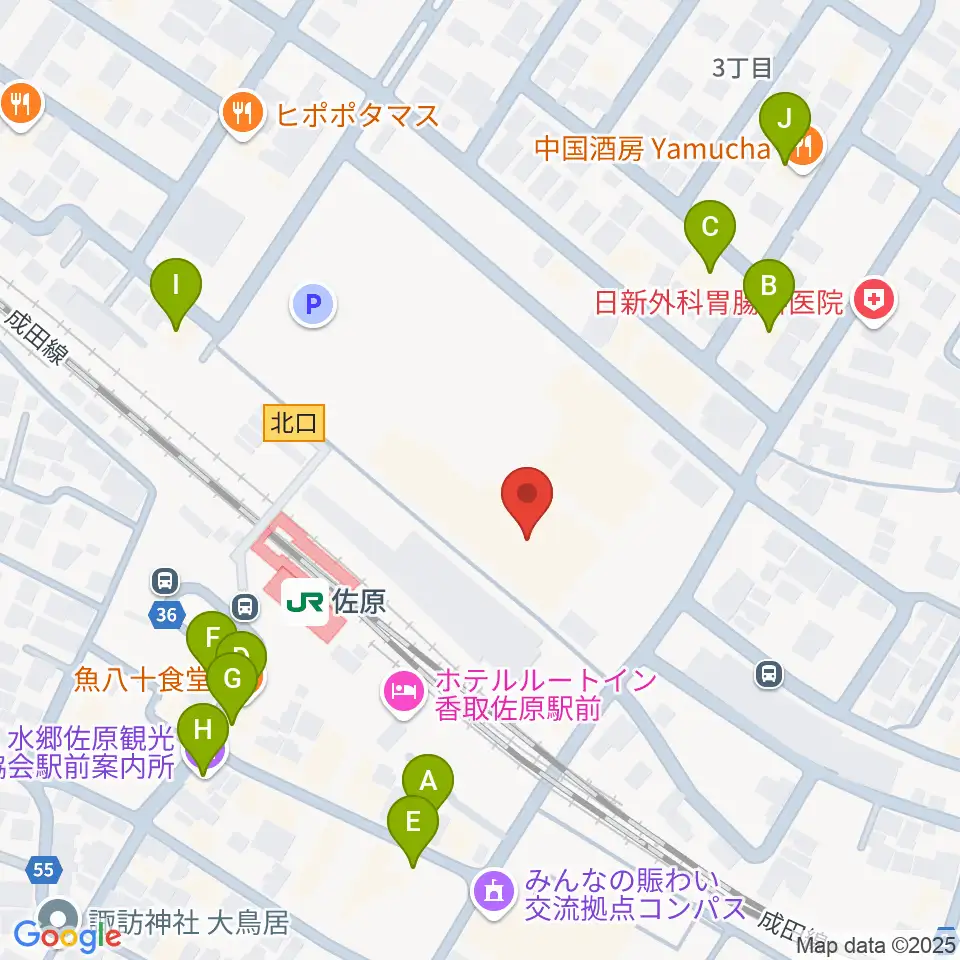 香取市民体育館周辺のファミレス・ファーストフード一覧地図