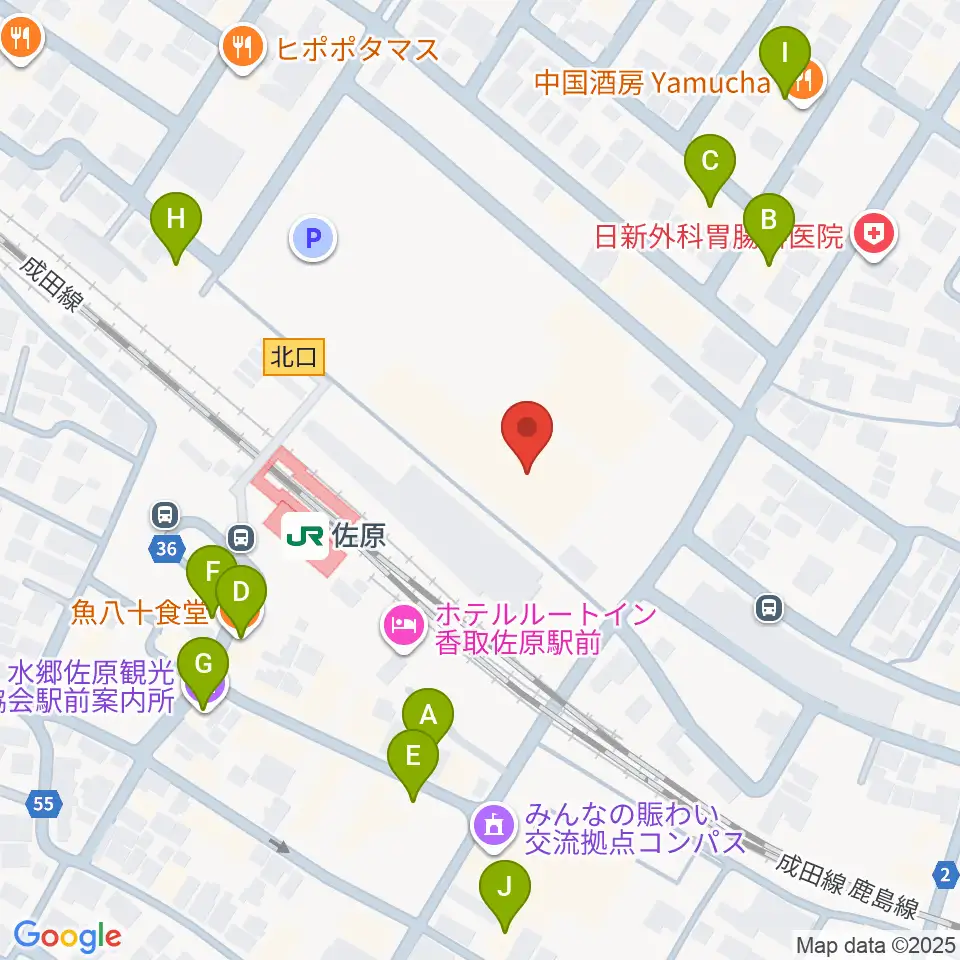 香取市民体育館周辺のファミレス・ファーストフード一覧地図