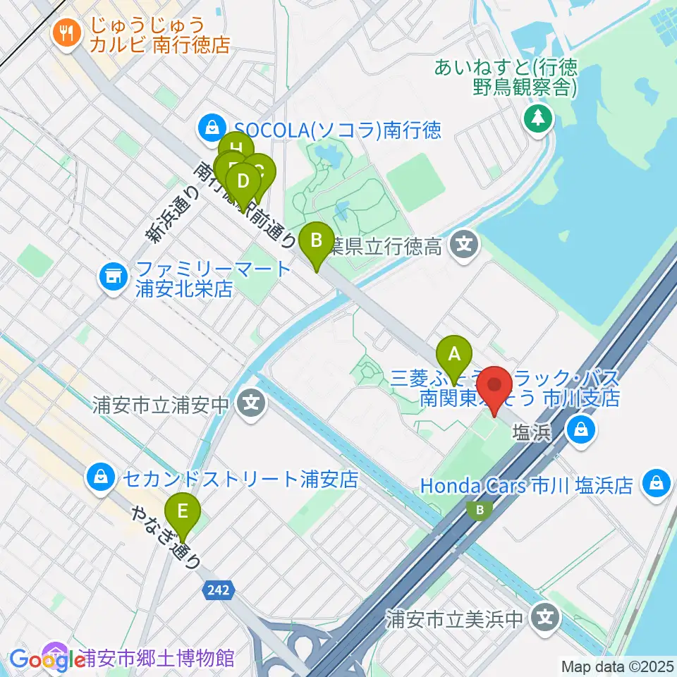 市川市塩浜市民体育館周辺のファミレス・ファーストフード一覧地図