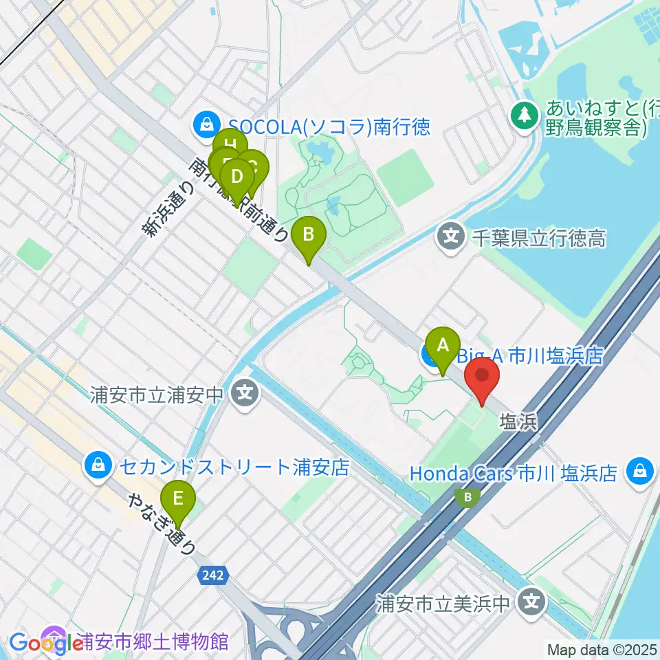 市川市塩浜市民体育館周辺のファミレス・ファーストフード一覧地図