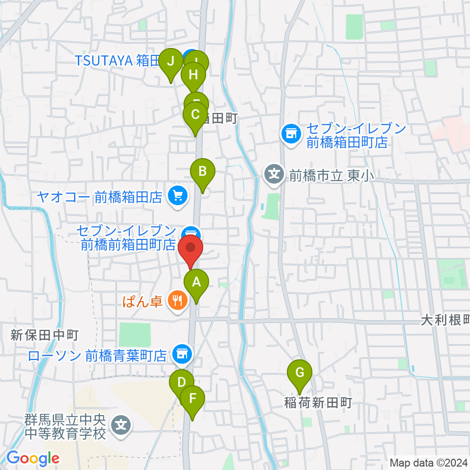 前橋アキュラシー周辺のファミレス・ファーストフード一覧地図