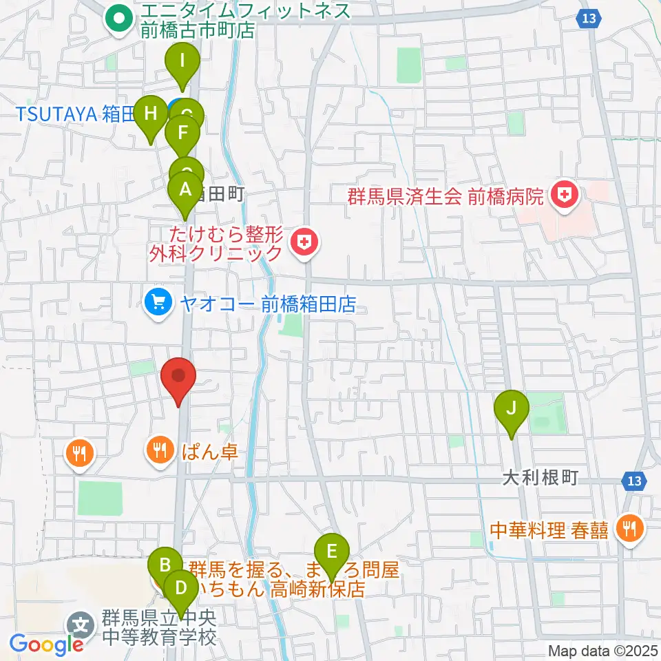 前橋アキュラシー周辺のファミレス・ファーストフード一覧地図