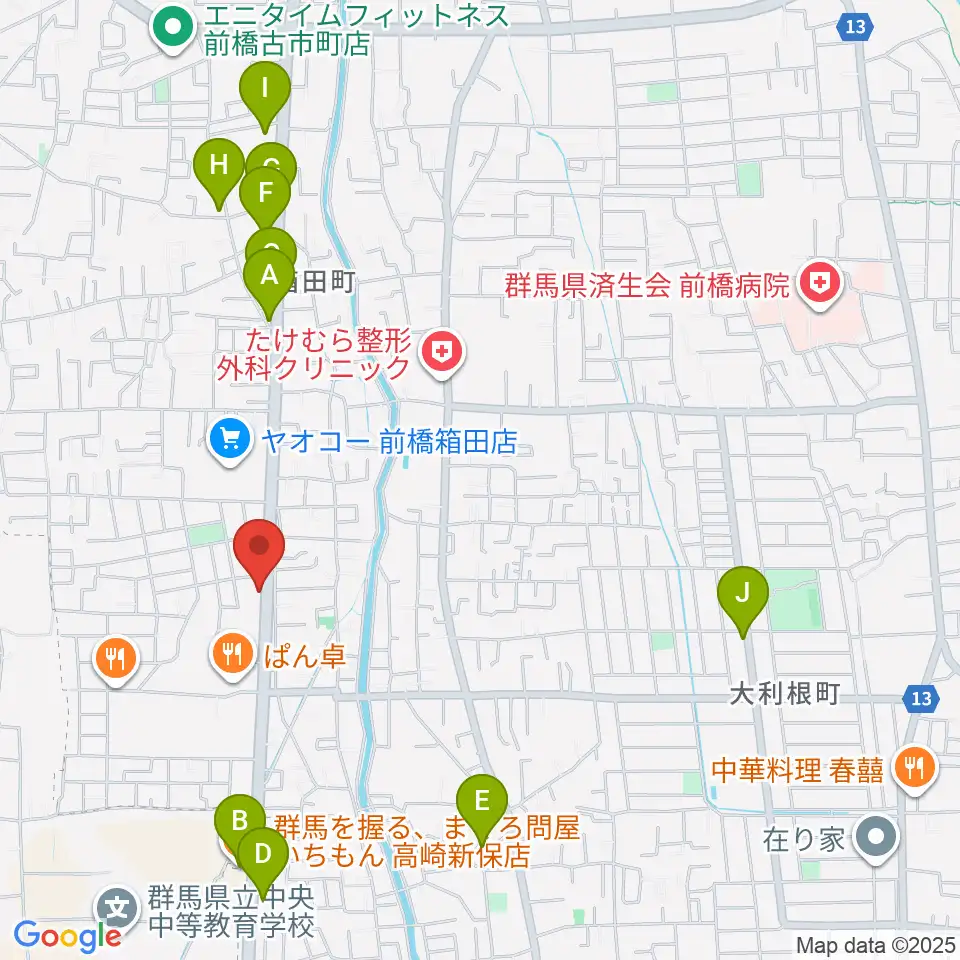 前橋アキュラシー周辺のファミレス・ファーストフード一覧地図