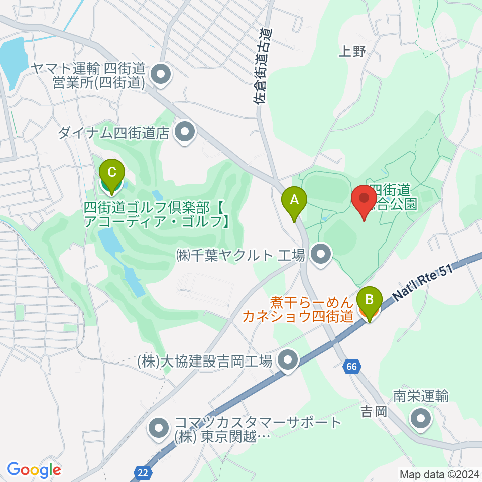 四街道総合公園体育館周辺のファミレス・ファーストフード一覧地図