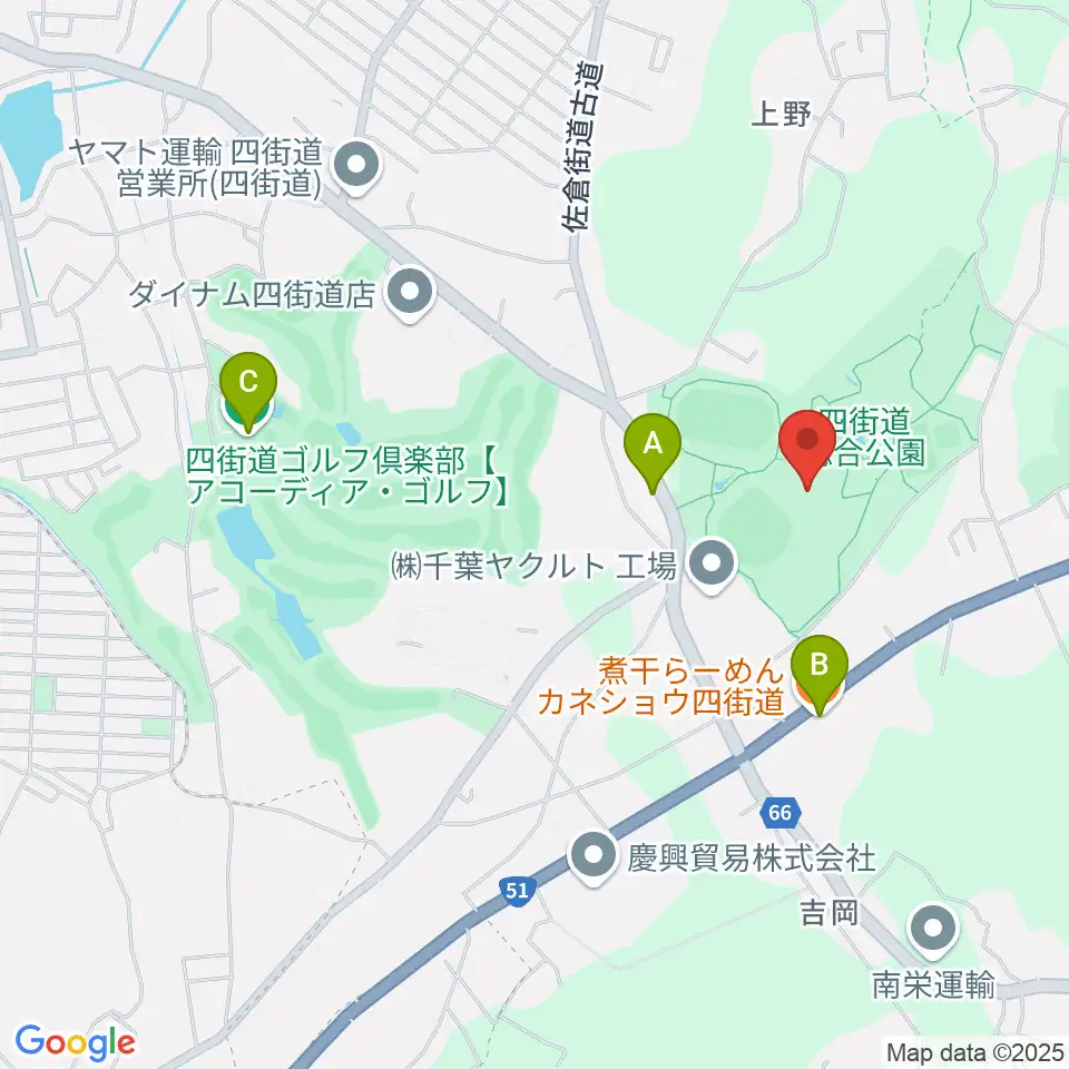 四街道総合公園体育館周辺のファミレス・ファーストフード一覧地図