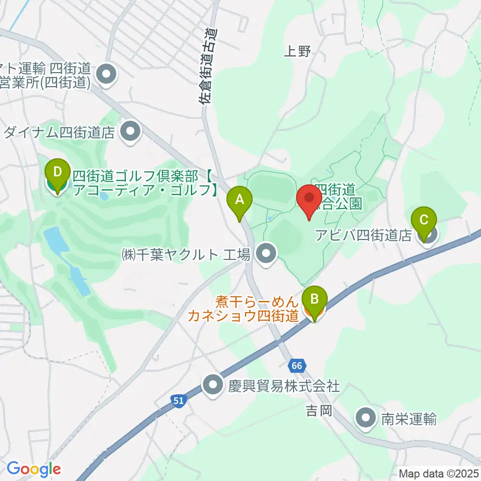 四街道総合公園体育館周辺のファミレス・ファーストフード一覧地図
