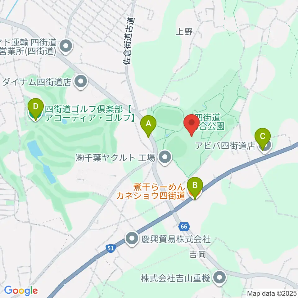 四街道総合公園体育館周辺のファミレス・ファーストフード一覧地図