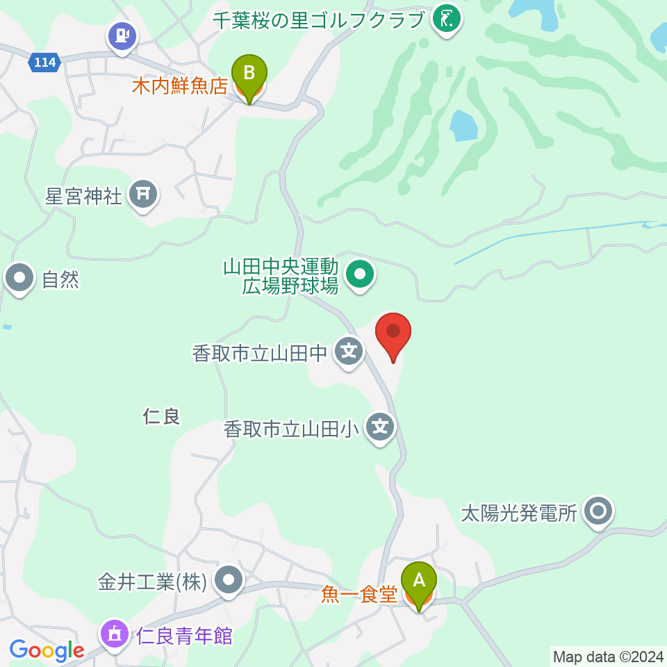 香取市山田B&G海洋センター周辺のファミレス・ファーストフード一覧地図