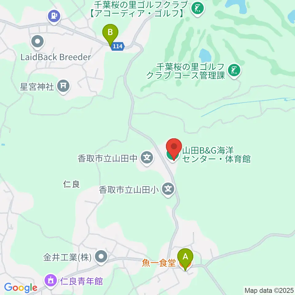 香取市山田B&G海洋センター周辺のファミレス・ファーストフード一覧地図